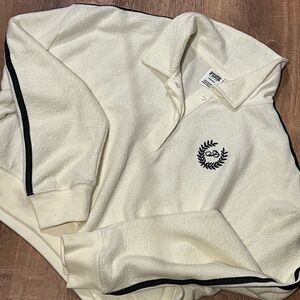 Pink White Polo Sweatshirt with Black Accents